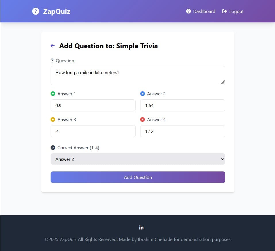 Quiz interface screenshot