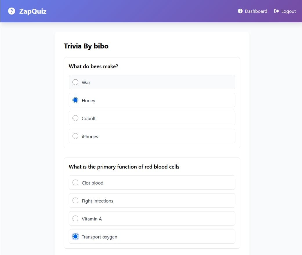 Quiz interface screenshot